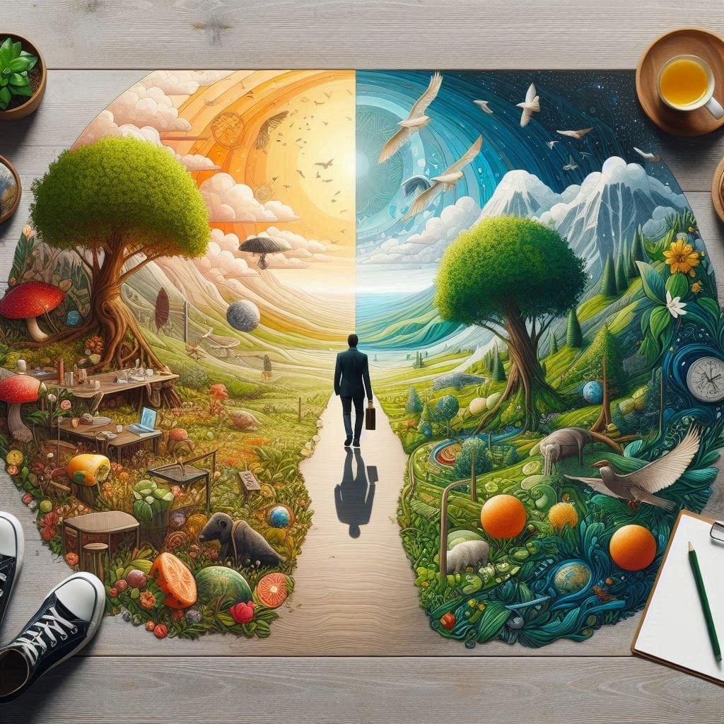 A human, nature, and life example illustrating the concept of living by design, not default