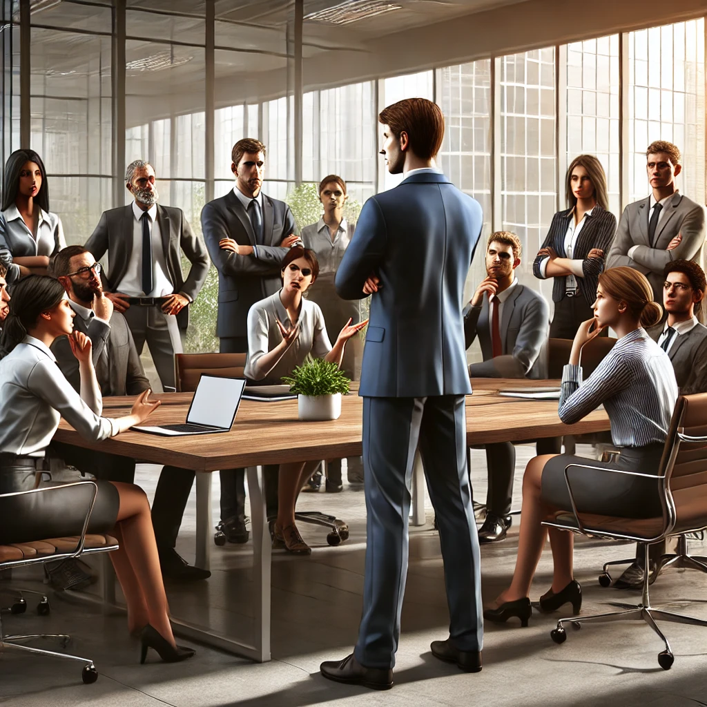 From Chaos to Clarity: How to End Workplace Conflicts Before They Destroy You 5 a-workplace-scene-showing-a-diverse-group-of-employees-engaged-in-a-tense-discussion.