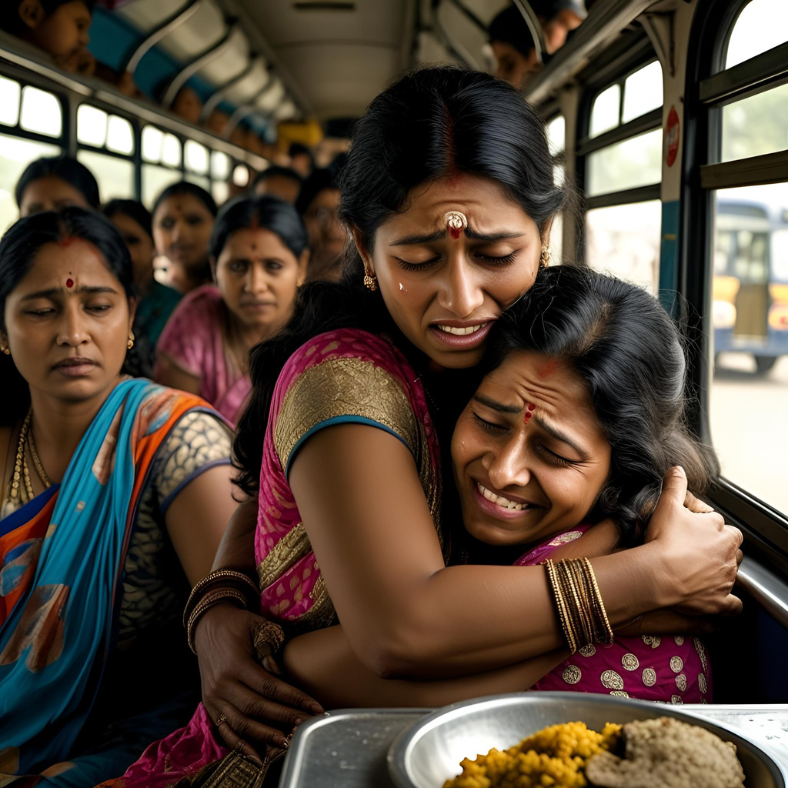 Love Gaze 1 A woman with tired eyes stands panicked in a crowd, searching for her family, then hugs her mother, sobbing. She wakes on a bus with drool on her face, a sheepish grin, as the bus stops for lunch, filled with a strong stench.