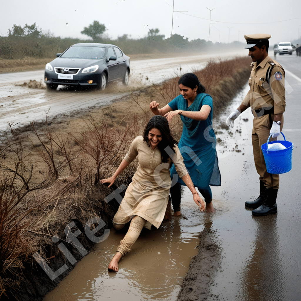 Unmindful Moments of Love 2 A car splashes mud on Vanessa, causing her to trip and fall into a ditch.