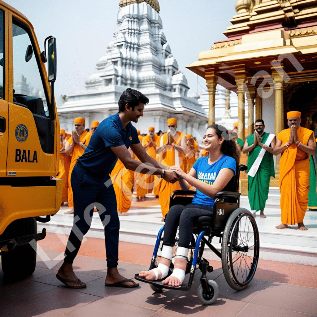 Unmindful Moments of Love 7 Bala helps Vanessa down from the winch truck at Palani temple. Unmindful Moments of Love